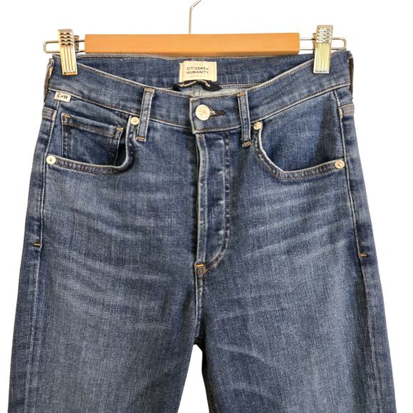 Citizens of Humanity Isola Mid Rise Cropped Boot Jeans Size 24 Dark Wash Raw Hem - Picture 3 of 10